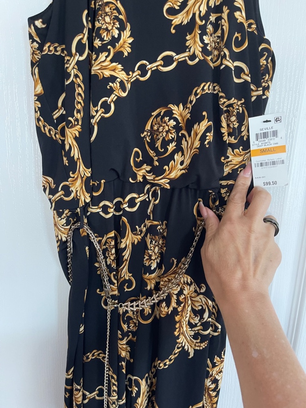 NWT jumpsuit Black & Gold Chain-Print